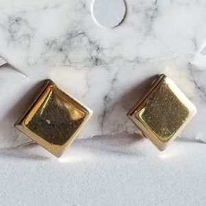 Vintage Napier clip earrings clipon small dainty diamond shaped square gold tone